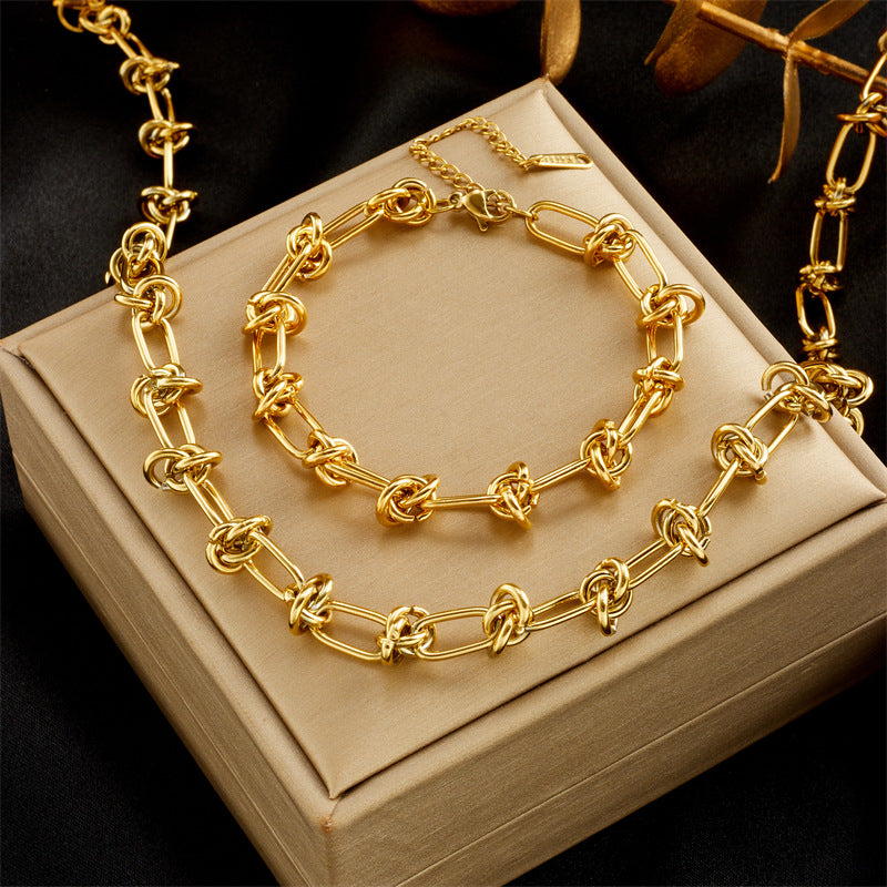 Geometric Waterproof Non Tarnish Jewelry Set for Women in 316L Stainless Steel with 18K Real Gold Plated PVD Coated Paperclip Chain