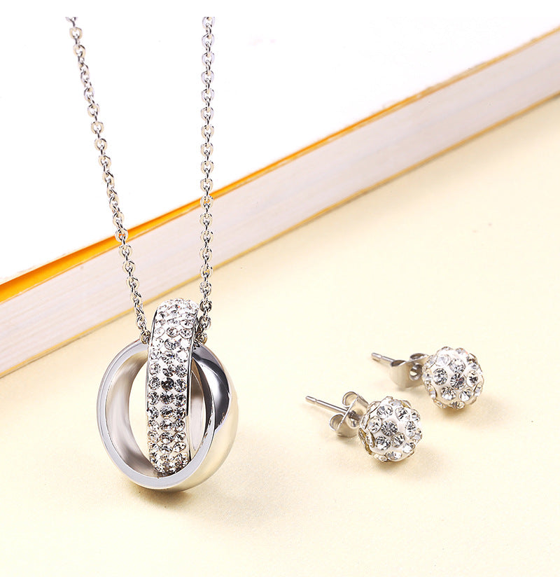 Vacuum Plating Real Gold Plated Double Ring 304 Stainless Steel Simple Style Shiny Waterproof Non Tarnish Jewelry Set
