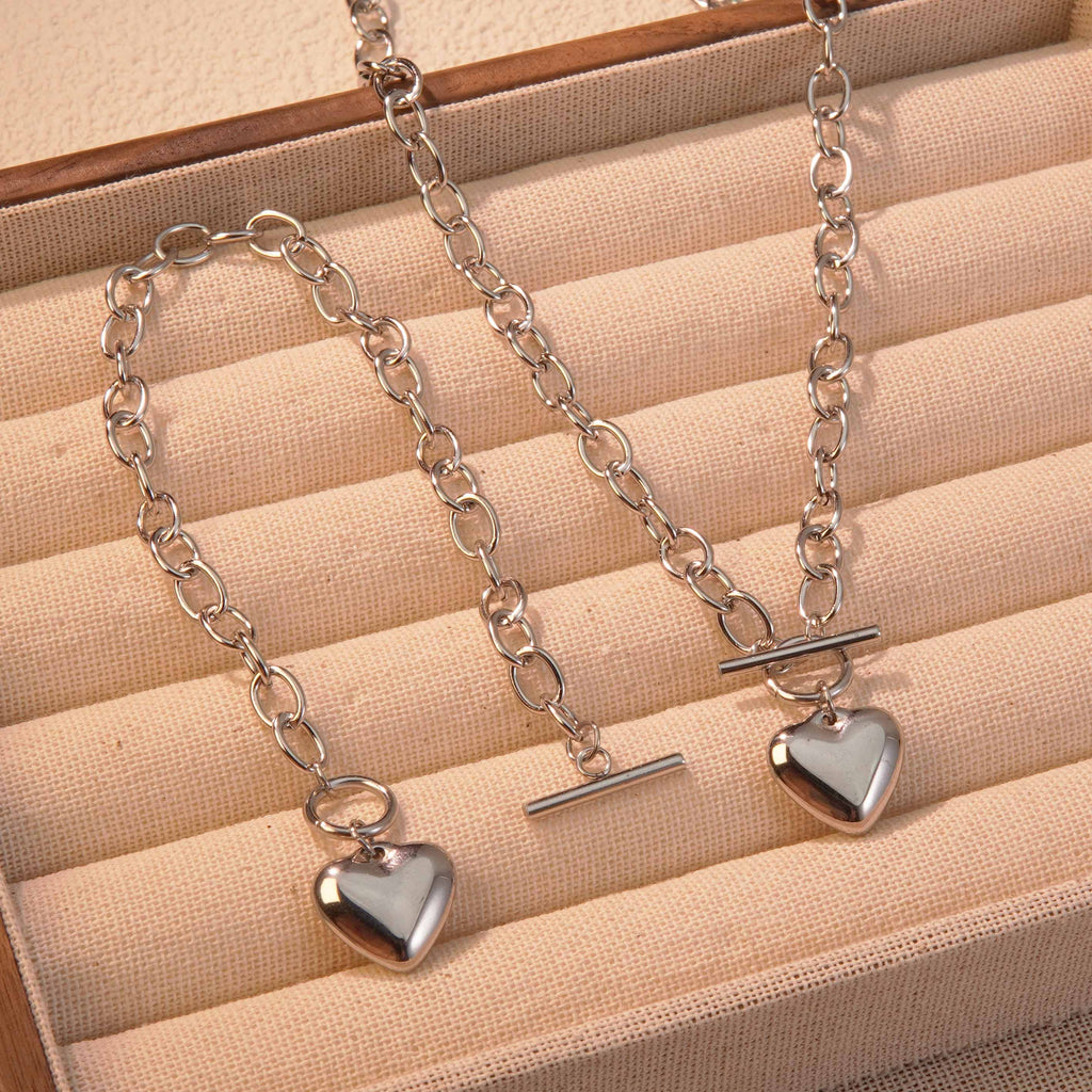 Ion Plating (IP) 18K Gold Plated Heart Shape 304 Stainless Steel Classic Style Waterproof Non Tarnish Jewelry Set