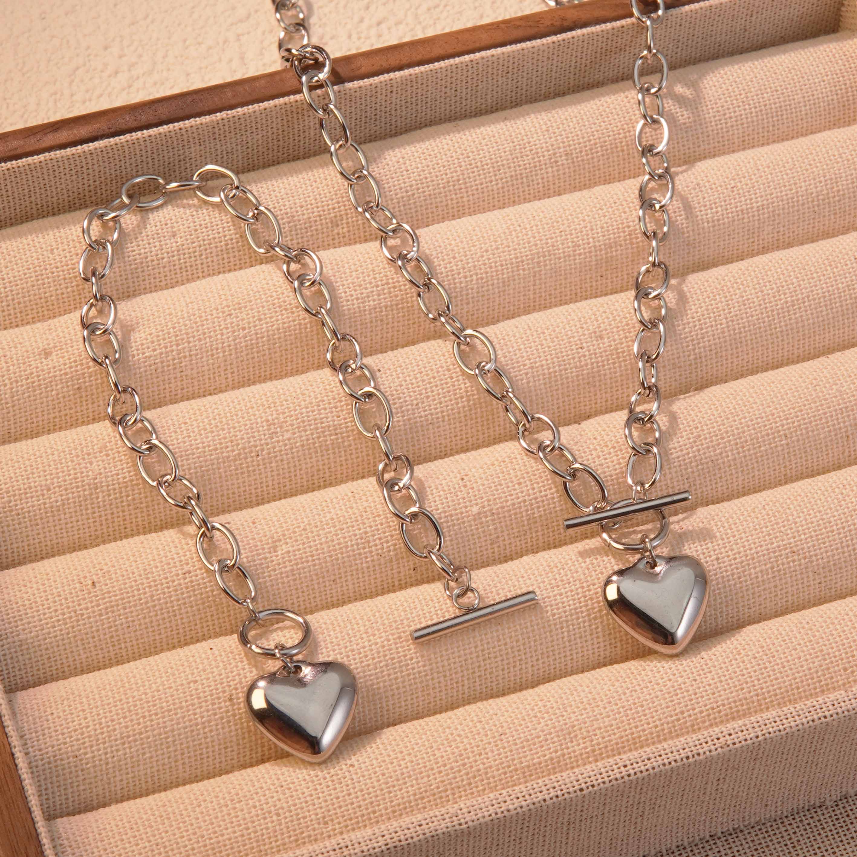 Ion Plating (IP) 18K Gold Plated Heart Shape 304 Stainless Steel Classic Style Waterproof Non Tarnish Jewelry Set