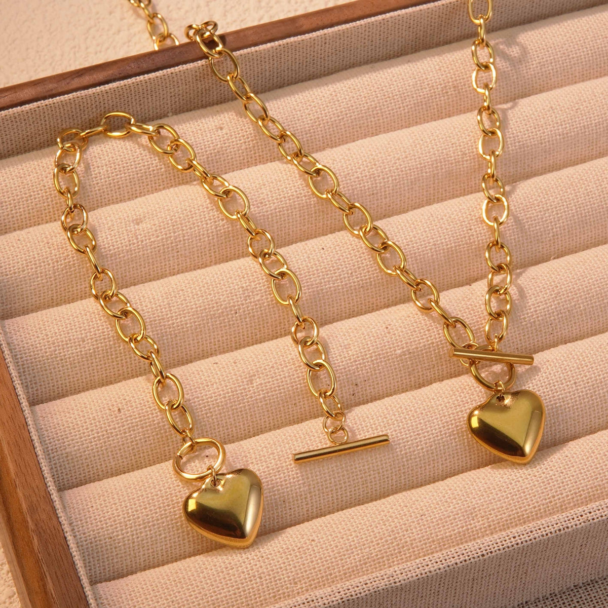 Ion Plating (IP) 18K Gold Plated Heart Shape 304 Stainless Steel Classic Style Waterproof Non Tarnish Jewelry Set