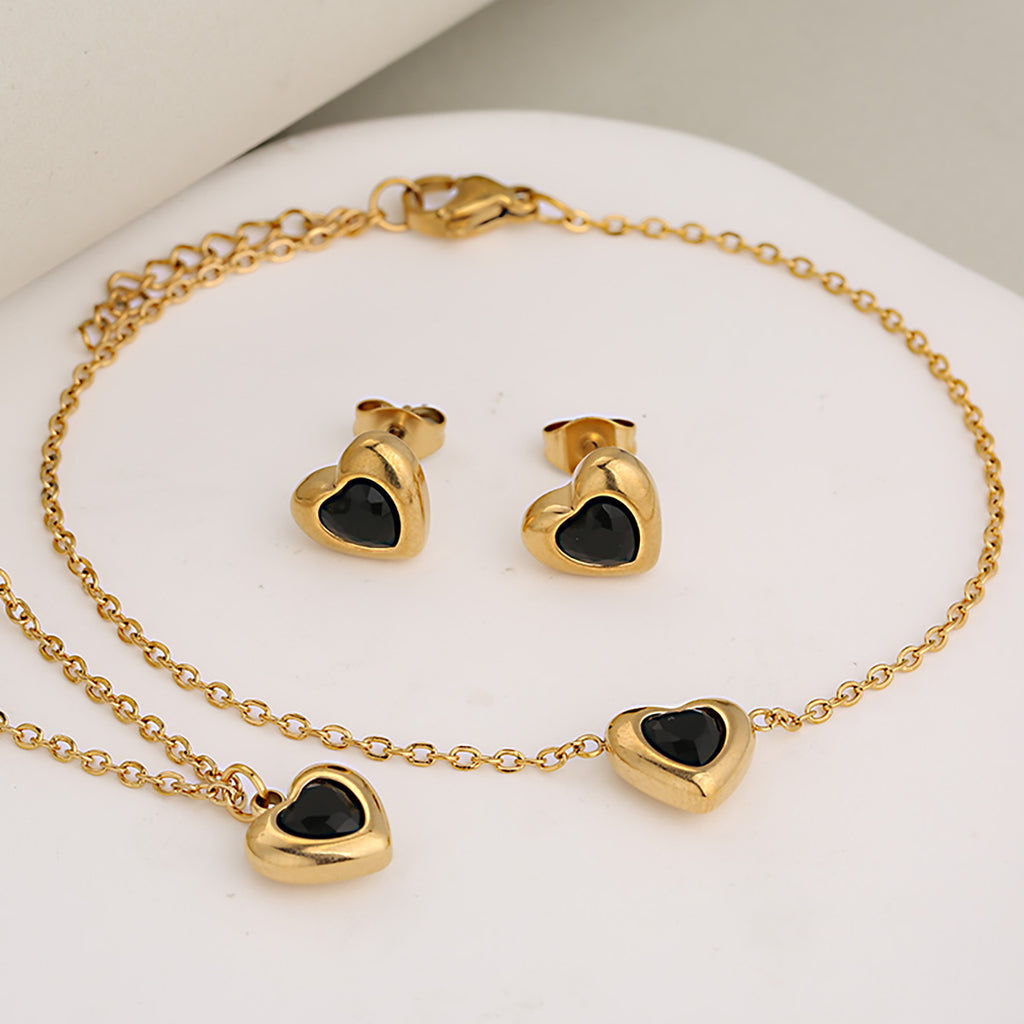 Real Gold Plated Heart Shape 304 Stainless Steel Classic Style Waterproof Non Tarnish Jewelry Set