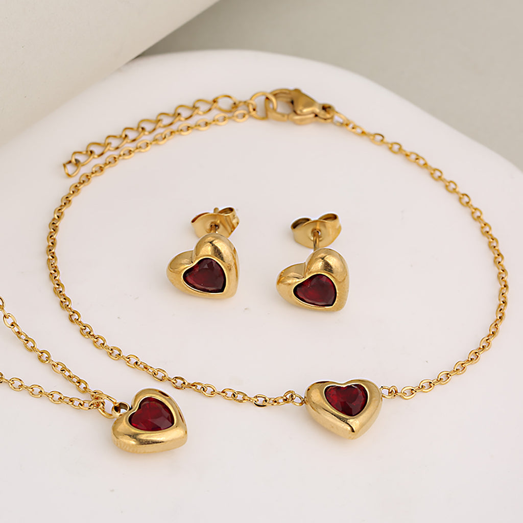 Real Gold Plated Heart Shape 304 Stainless Steel Classic Style Waterproof Non Tarnish Jewelry Set
