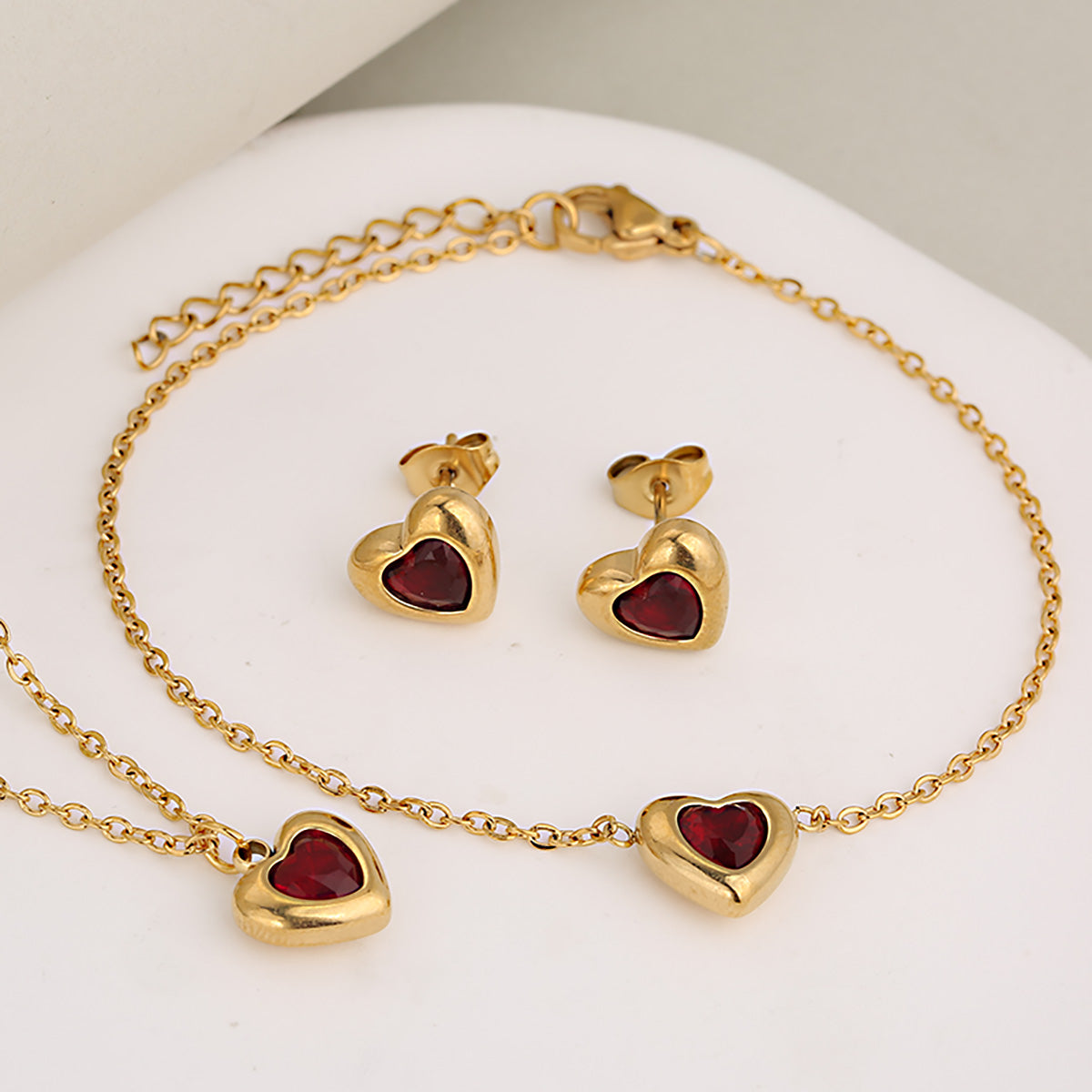 Real Gold Plated Heart Shape 304 Stainless Steel Classic Style Waterproof Non Tarnish Jewelry Set