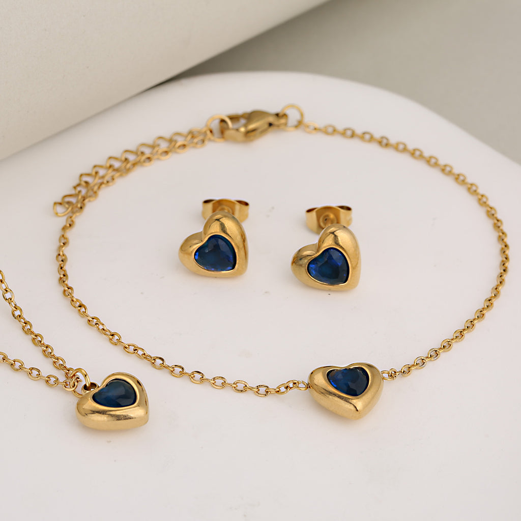 Real Gold Plated Heart Shape 304 Stainless Steel Classic Style Waterproof Non Tarnish Jewelry Set