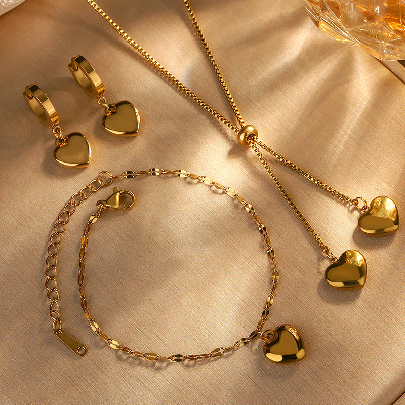 Ion Plating (IP) 18K Gold Plated Heart Shape 304 Stainless Steel Fairy Style Cute Sweet Waterproof Non Tarnish Jewelry Set