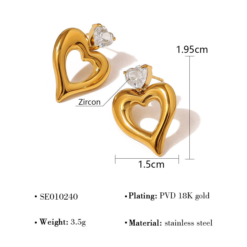 PVD Coated 18K Gold Real Gold Plated Heart Shape 304 Stainless Steel Vacation Waterproof Non Tarnish Jewelry Set