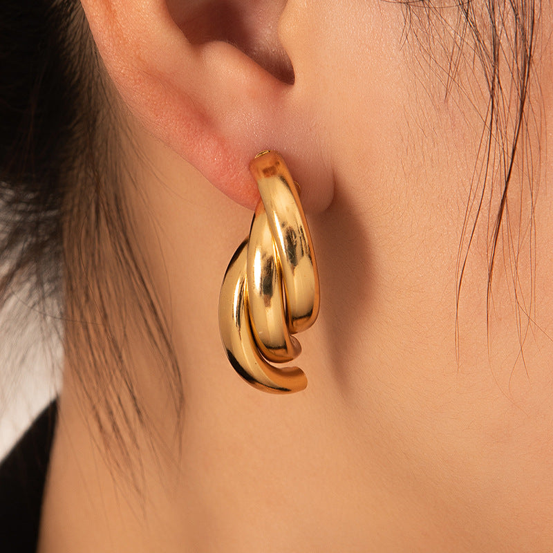 304 Stainless Steel Geometric PVD Coated Stone-Free 18K Real Gold Plated 18K Gold Waterproof Non Tarnish Earrings
