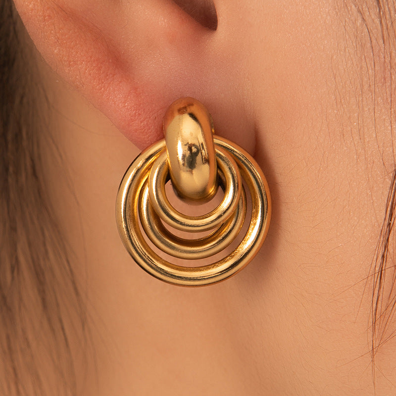 304 Stainless Steel Geometric PVD Coated Stone-Free 18K Real Gold Plated 18K Gold Waterproof Non Tarnish Earrings