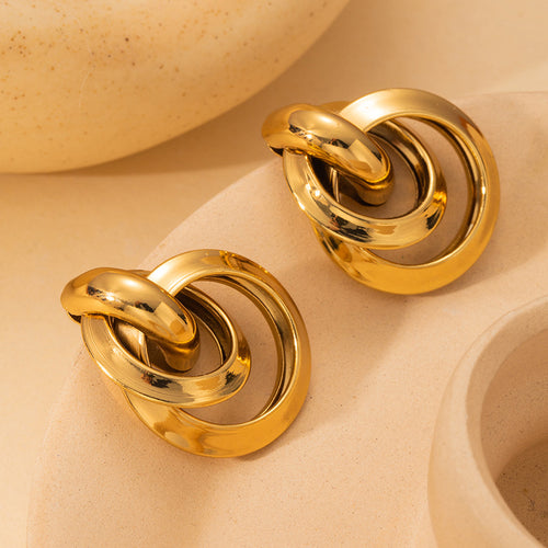 304 Stainless Steel Geometric PVD Coated Stone-Free 18K Real Gold Plated 18K Gold Waterproof Non Tarnish Earrings