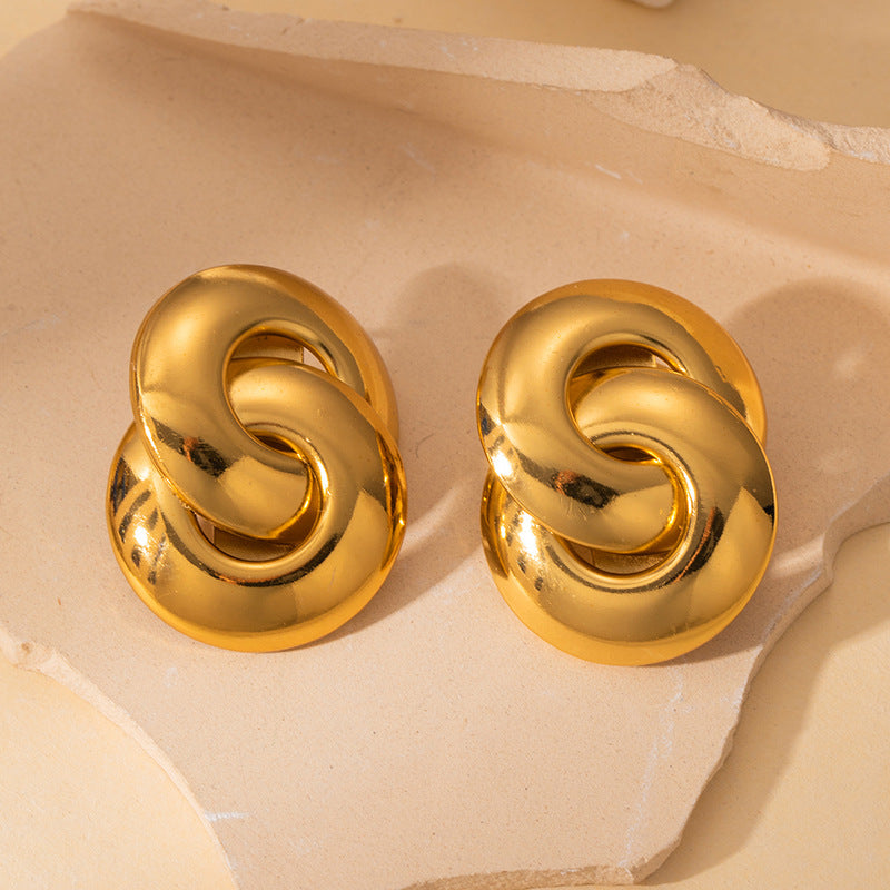 304 Stainless Steel Geometric PVD Coated Stone-Free 18K Real Gold Plated 18K Gold Waterproof Non Tarnish Earrings