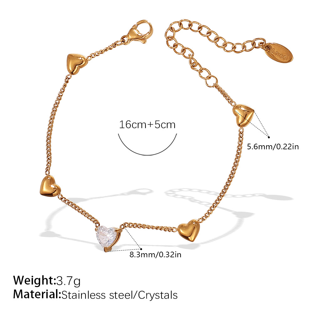 PVD Coated Real Gold Plated Heart Shape 304 Stainless Steel Glam Luxurious Queen Waterproof Non Tarnish Jewelry Set