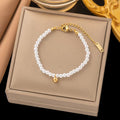 Round Waterproof Non Tarnish Jewelry Set for Women with 18K Gold Plated 304 Stainless Steel, Pearl Inlay, PVD Coated Chain