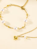 Round Waterproof Non Tarnish Jewelry Set for Women in 304 Stainless Steel with 18K Gold Plated PVD Finish and Cable Chain