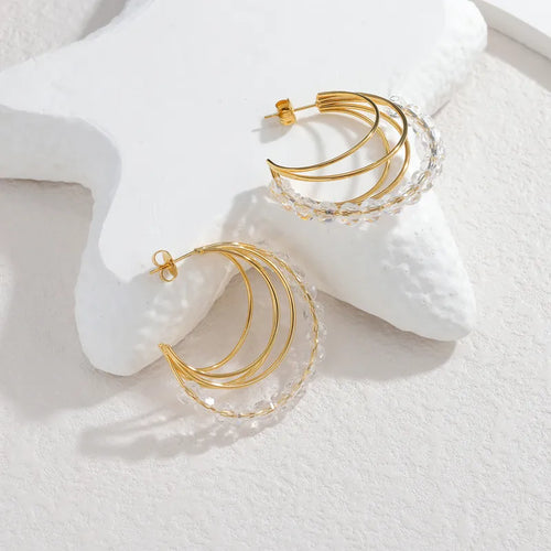304 Stainless Steel Geometric PVD Coated Stone-Free 18K Real Gold Plated 18K Gold Waterproof Non Tarnish Earrings