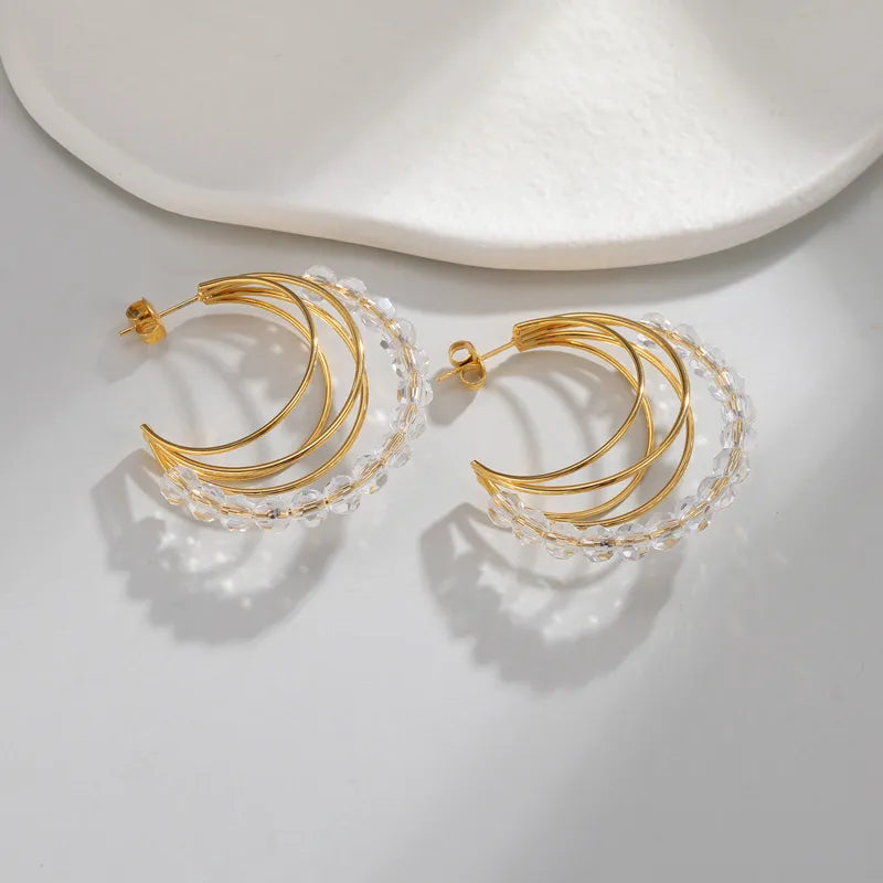 304 Stainless Steel Geometric PVD Coated Stone-Free 18K Real Gold Plated 18K Gold Waterproof Non Tarnish Earrings
