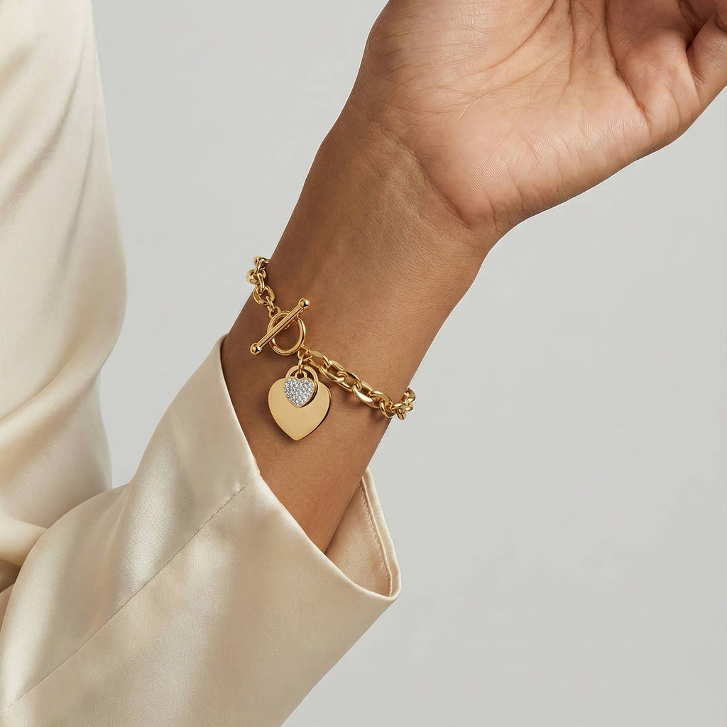 Hearts Bracelet, 18K Gold Plated Steel