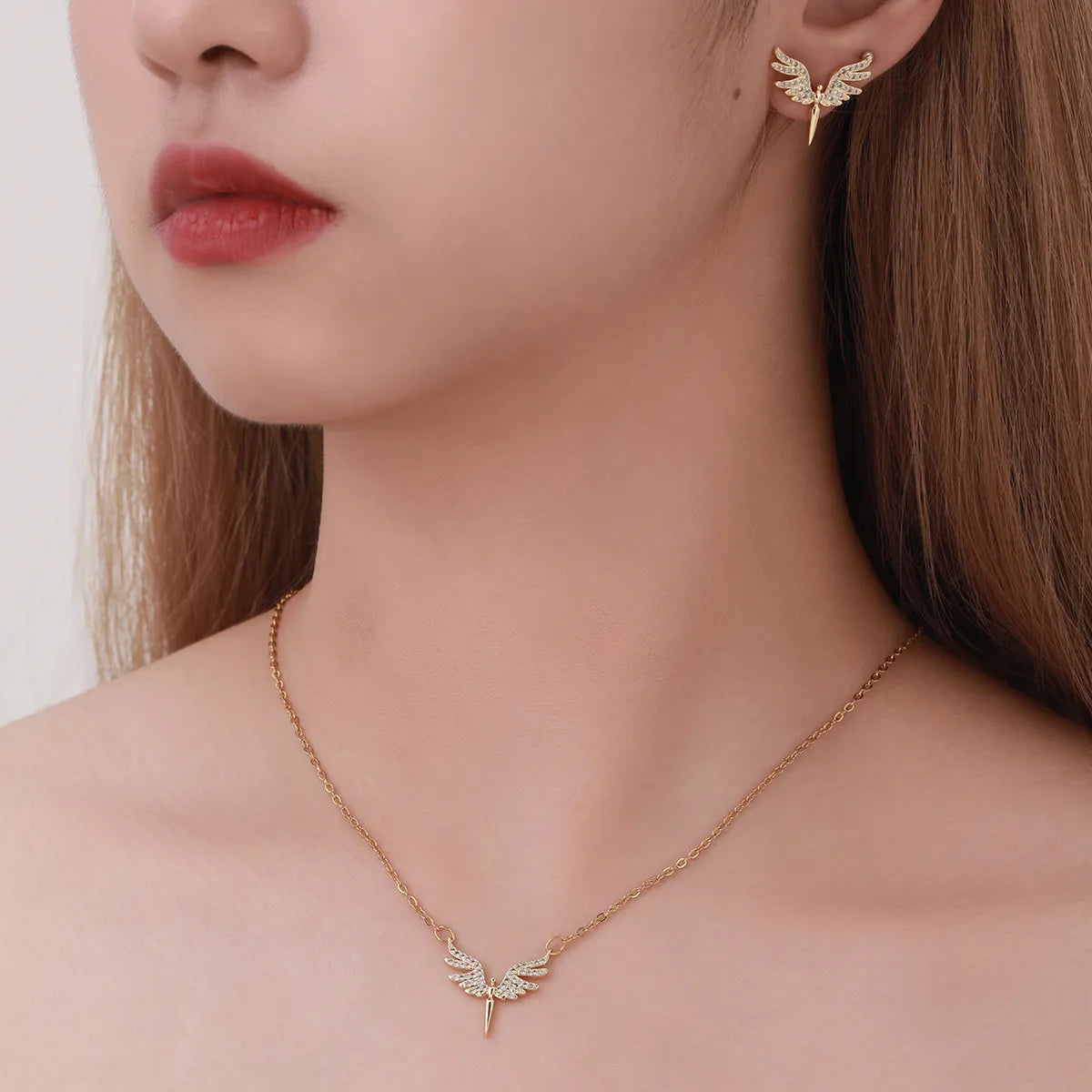 Ion Plating (IP) Angel Wings 304 Stainless Steel Classic Style Waterproof Non Tarnish Jewelry Set
