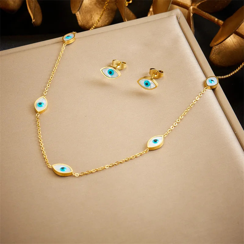 Ion Plating (IP) 18K Gold Plated Eye 304 Stainless Steel Casual Vintage Style Waterproof Non Tarnish Jewelry Set