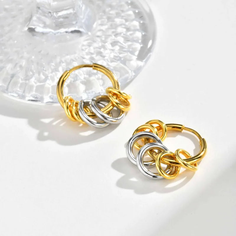 Geometric Waterproof Non Tarnish Stud Earrings for Women in 18K Real Gold Plated 304 Stainless Steel with Artificial Pearl Inlay