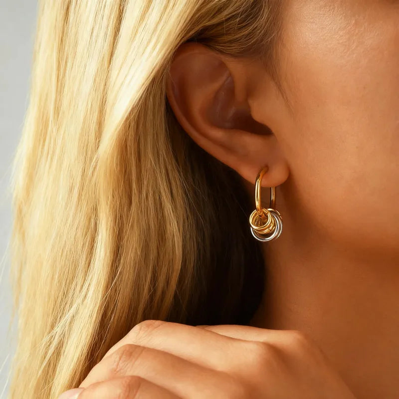 Geometric Waterproof Non Tarnish Stud Earrings for Women in 18K Real Gold Plated 304 Stainless Steel with Artificial Pearl Inlay