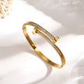 Hot-Selling Fashion Jewelry 304 Stainless Steel Furnace Electroplated Rhinestone Round Stud Openable INS Style Polished Bracelet 18K Gold Plated Jewelry Rhinestone Jewelry