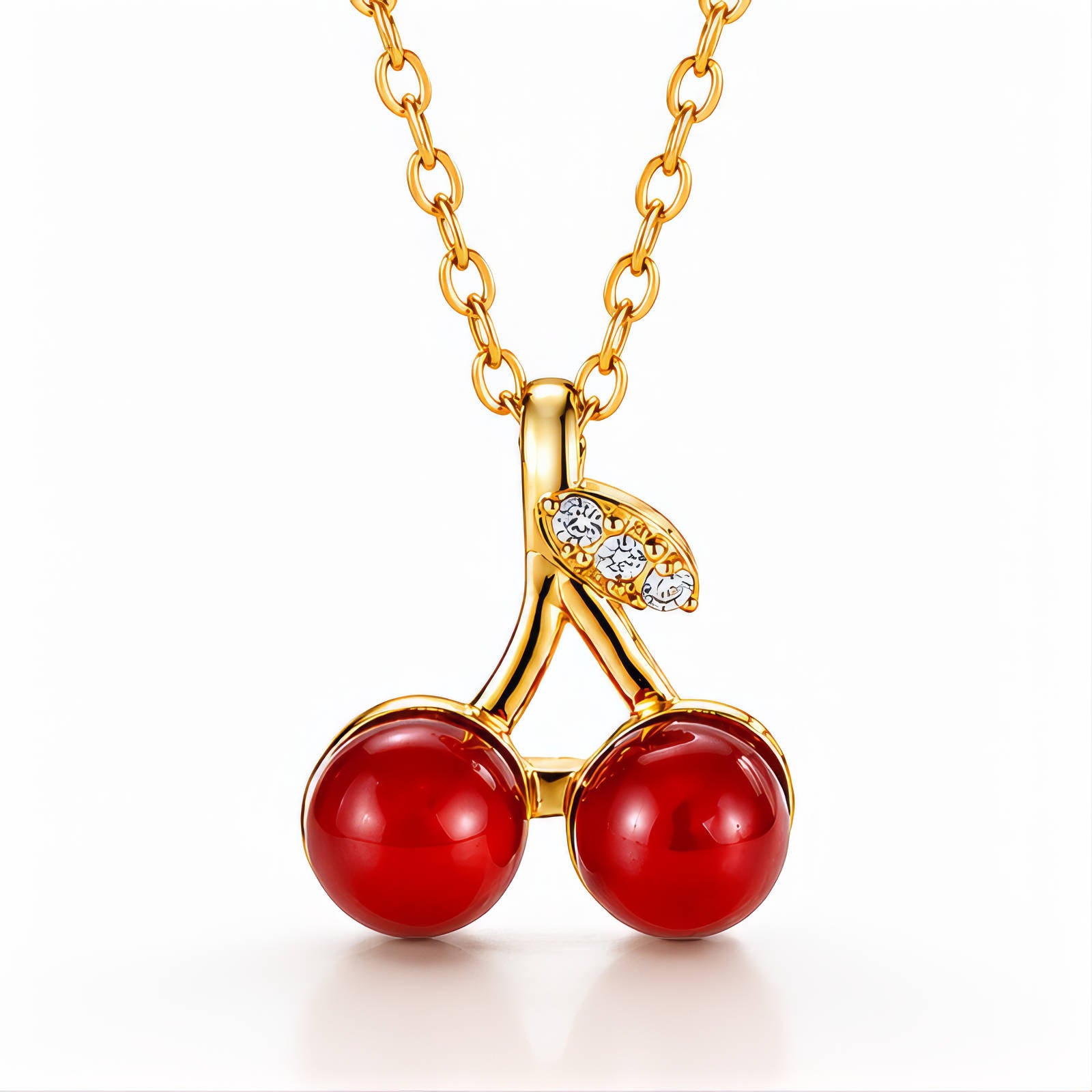 CHERRY" NECKLACE, 18K GOLD PLATED STEEL