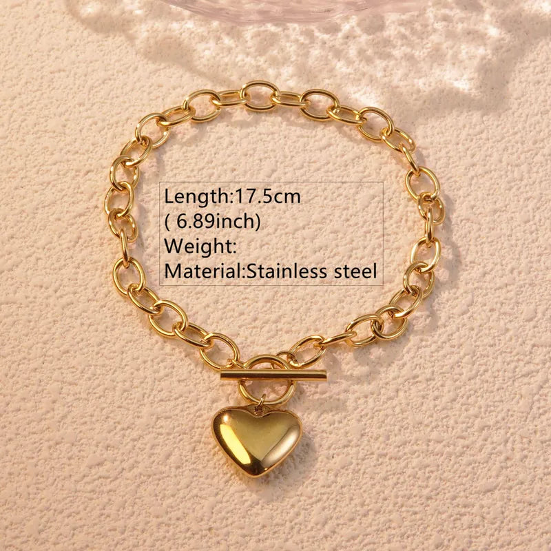 Ion Plating (IP) 18K Gold Plated Heart Shape 304 Stainless Steel Classic Style Waterproof Non Tarnish Jewelry Set