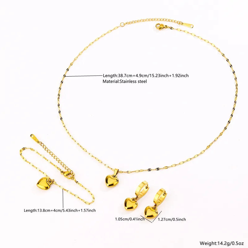 Ion Plating (IP) 18K Gold Plated Heart Shape 304 Stainless Steel Fairy Style Cute Sweet Waterproof Non Tarnish Jewelry Set