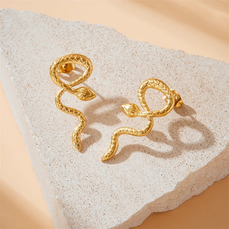 Ion Plating (IP) 18K Gold Plated Snake 304 Stainless Steel Exaggerated Modern Style Classic Style Waterproof Non Tarnish Ear Studs