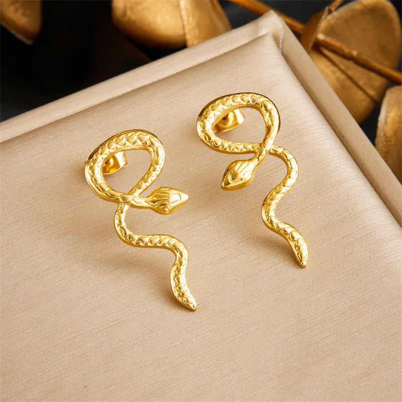 Ion Plating (IP) 18K Gold Plated Snake 304 Stainless Steel Exaggerated Modern Style Classic Style Waterproof Non Tarnish Ear Studs