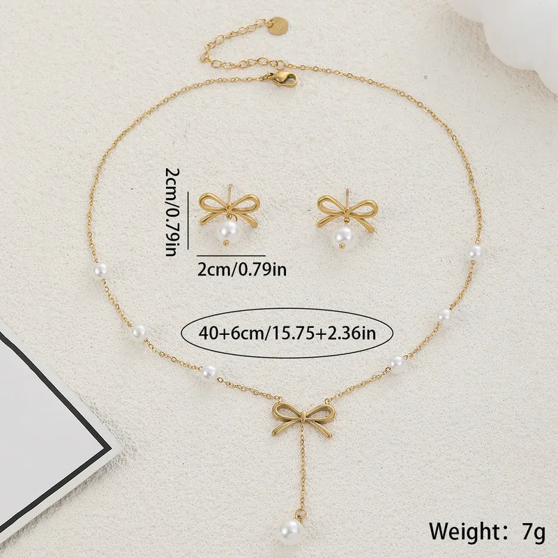 Ion Plating (IP) Bow Knot 304 Stainless Steel Classic Style Waterproof Non Tarnish Jewelry Set