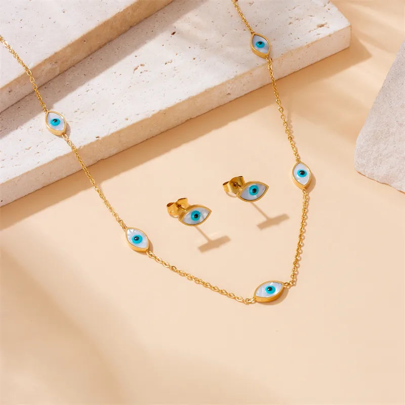 Ion Plating (IP) 18K Gold Plated Eye 304 Stainless Steel Casual Vintage Style Waterproof Non Tarnish Jewelry Set