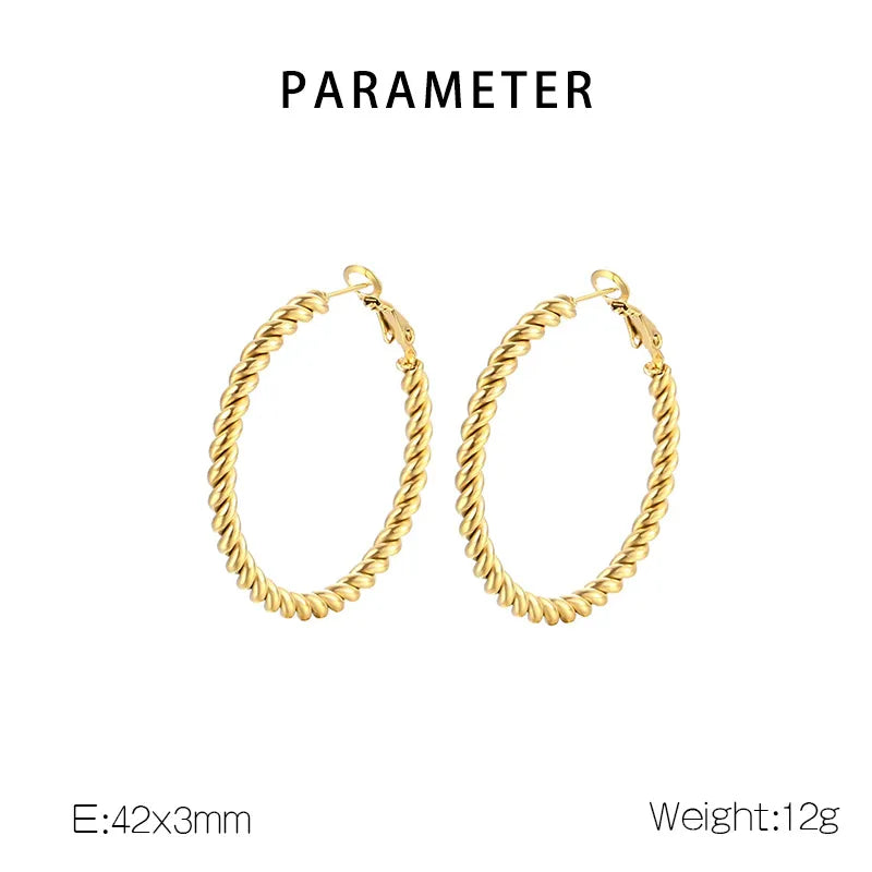 PVD Coated 18K Gold Plated Geometric Round 304 Stainless Steel Simple Style Waterproof Non Tarnish Hoop Earrings