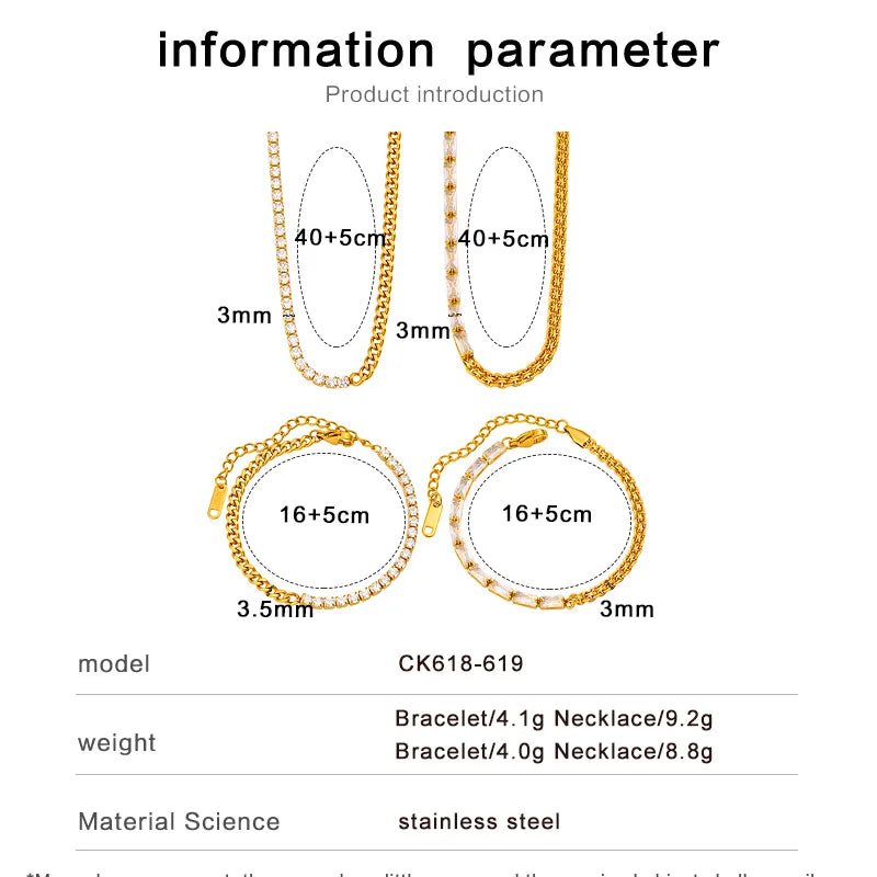 PVD Coated 18K Gold Real Gold Plated Rectangle 304 Stainless Steel Casual Waterproof Non Tarnish Jewelry Set