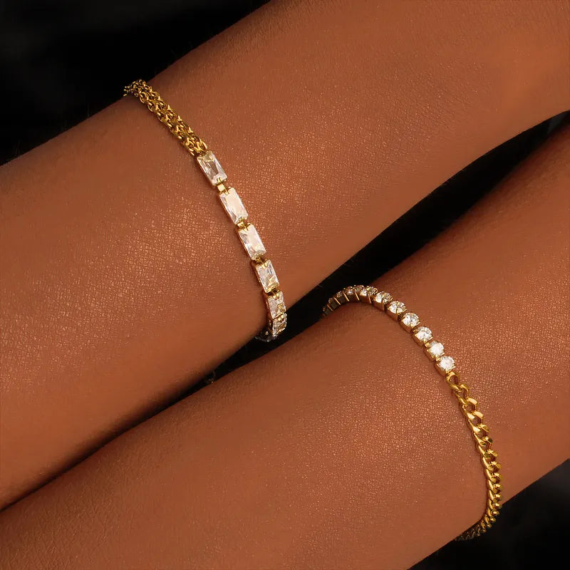 PVD Coated 18K Gold Real Gold Plated Rectangle 304 Stainless Steel Casual Waterproof Non Tarnish Jewelry Set