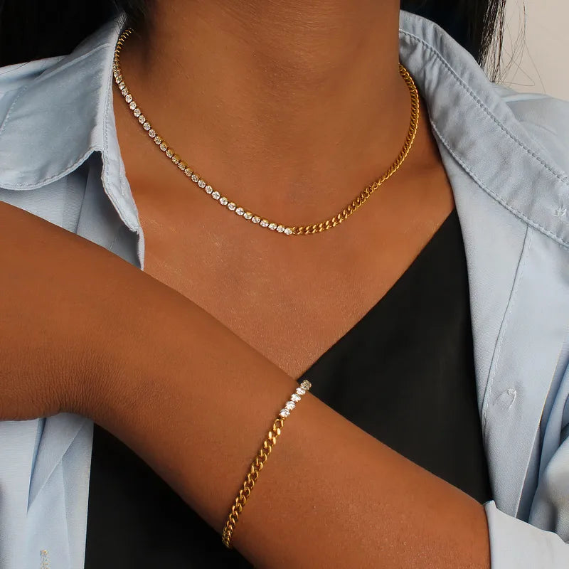 PVD Coated 18K Gold Real Gold Plated Rectangle 304 Stainless Steel Casual Waterproof Non Tarnish Jewelry Set