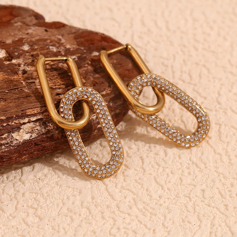 PVD Coated Real Gold Plated 18K Gold Geometric 304 Stainless Steel Retro Simple Style Waterproof Non Tarnish Drop Earrings