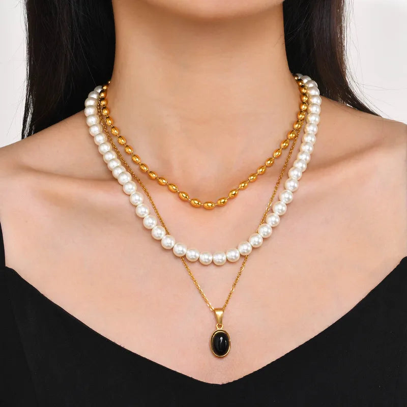 PVD Coated Real Gold Plated 18K Gold Geometric 304 Stainless Steel Retro Waterproof Non Tarnish 304 Stainless Steel Layered Necklaces