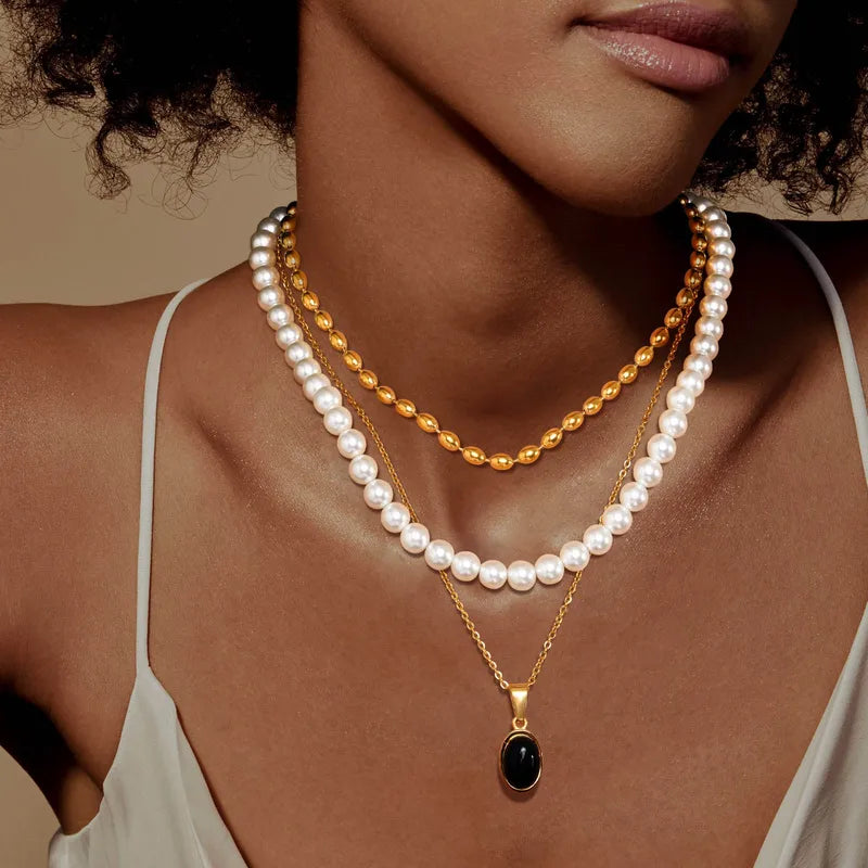 PVD Coated Real Gold Plated 18K Gold Geometric 304 Stainless Steel Retro Waterproof Non Tarnish 304 Stainless Steel Layered Necklaces