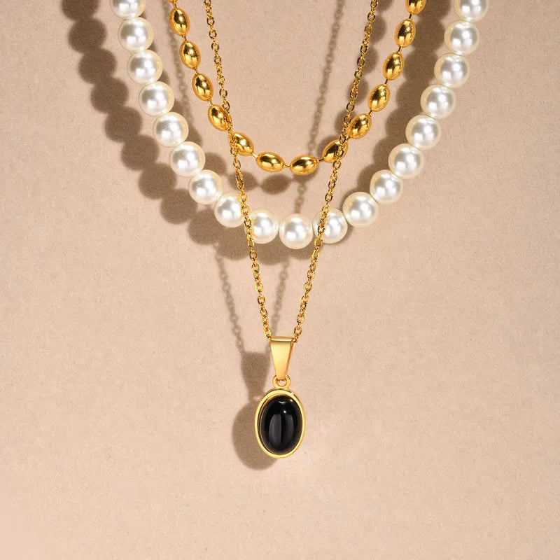 PVD Coated Real Gold Plated 18K Gold Geometric 304 Stainless Steel Retro Waterproof Non Tarnish 304 Stainless Steel Layered Necklaces