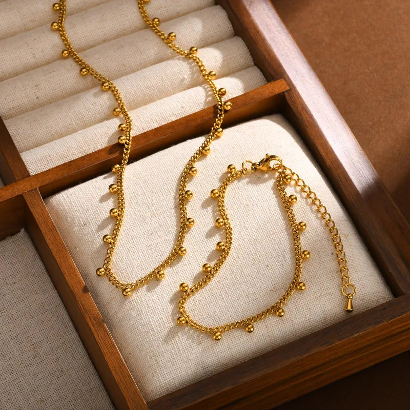 PVD Coated Real Gold Plated 18K Gold Solid Color 201 Stainless Steel Elegant Waterproof Non Tarnish Jewelry Set