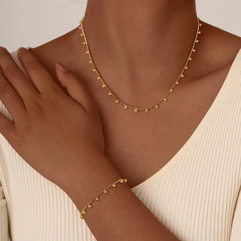 PVD Coated Real Gold Plated 18K Gold Solid Color 201 Stainless Steel Elegant Waterproof Non Tarnish Jewelry Set