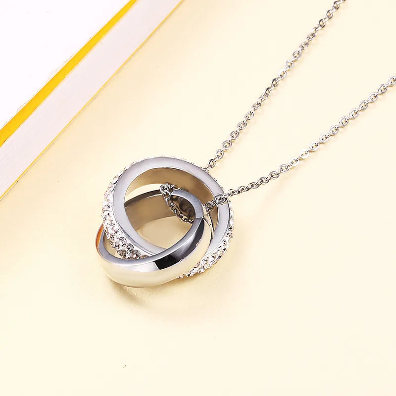 Vacuum Plating Real Gold Plated Double Ring 304 Stainless Steel Simple Style Shiny Waterproof Non Tarnish Jewelry Set