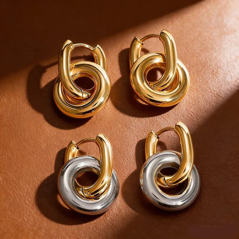 Waterproof Non Tarnish Circle Earrings in 18K Real Gold Plated 304 Stainless Steel with 0.03µm Water Plating, Unisex