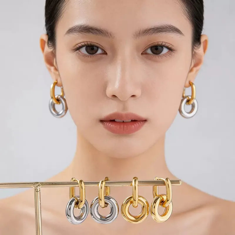 Waterproof Non Tarnish Circle Earrings in 18K Real Gold Plated 304 Stainless Steel with 0.03µm Water Plating, Unisex