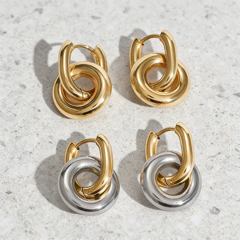 Waterproof Non Tarnish Circle Earrings in 18K Real Gold Plated 304 Stainless Steel with 0.03µm Water Plating, Unisex