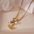 Ion Plating (IP) 18K Gold Plated Hook Compass Anchor 304 Stainless Steel Casual Retro Waterproof Non Tarnish 304 Stainless Steel Pendant Necklace