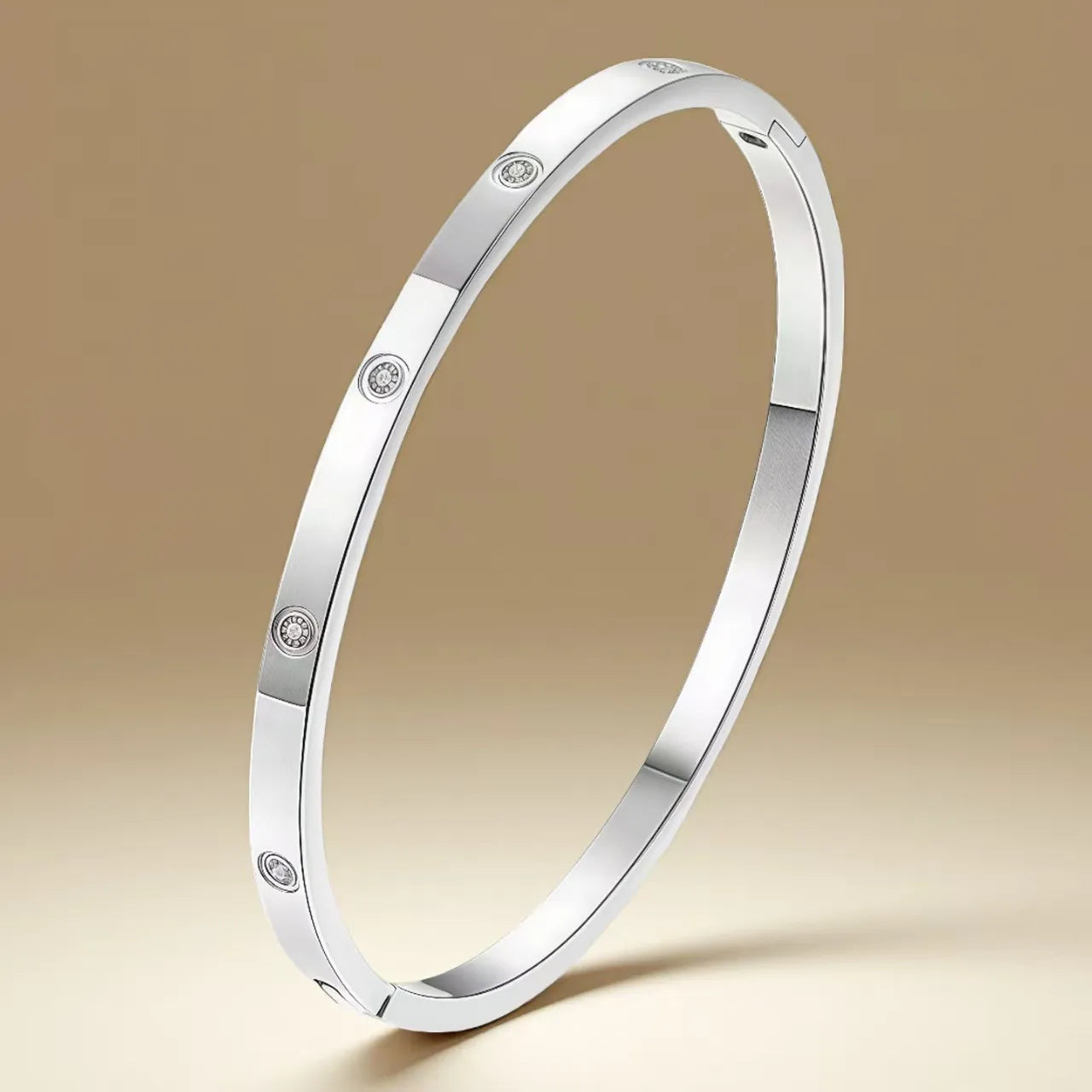 Waterproof Non Tarnish Titanium Steel Bangle for Women in Steel Color with Rhinestones Inlay