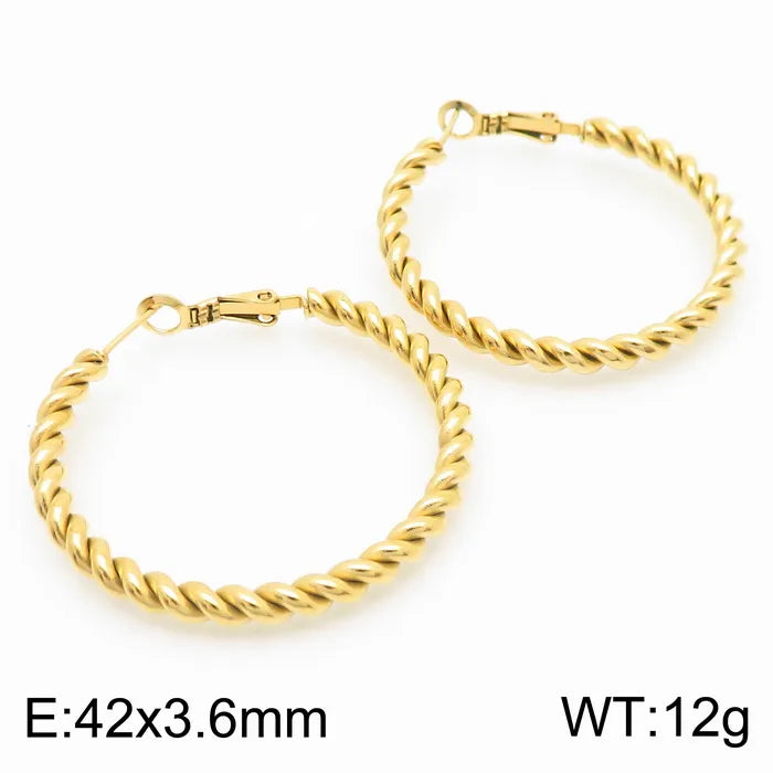 PVD Coated 18K Gold Plated Geometric Round 304 Stainless Steel Simple Style Waterproof Non Tarnish Hoop Earrings